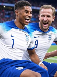 Rashford with Bayern Munich’s Harry Kane